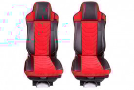 Set huse scaune camion compatibile IVECO STRALIS 2002->, piele ecologica cu catifea, negru cu rosu - Img 1