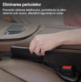 Set suport organizator buzunar scaun auto cu gaura la centura, material piele PU, design anti cadere, compatibil cu majoritatea autoturismelor - Img 3