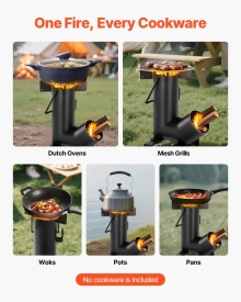 Soba tip racheta pentru camping, portabila, pe lemne cu geanta de transport pentru drumetii, otel carbon, pentru gatit in aer liber, curte, drumetii, culoare negru - Img 4
