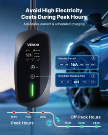 Statie incarcare mobila, Wallbox mobil, 22kW 32A, incarcator portabil EV tip 2, incarcator auto monofazat pentru vehicule electrice cu cablu de incarcare de 6 m, priza CEE, ecran LCD, statie de incarcare EV reglabila, cutie de control IP66 - Img 3
