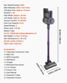 Aspirator fara fir, aspirare puternica de 25KPA, aspirator reincarcabil anti-incurcare cu recipient de praf, aspirator de mana usor cu autonomie de 35 de minute pentru casa, covoare, par de animale, podele dure - Img 6