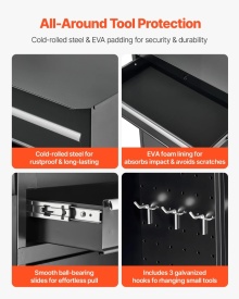 Carucior pentru scule, organizator dulap scule cu 5 sertare, cutie scula metalica detasabila in partea superioara, bara blocare, raft scule atelier garaj - Img 4