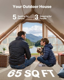 Cort gonflabil pentru camping, Glamping 300D Oxford, usor de instalat pentru 3-5 persoane cu pompa manuala, cort pentru 4 sezoane cu baldachin, 2 usi si 2 ferestre din plasa - Img 2