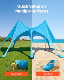 Cort plaja, adapost soare plaja, UPF 50+, inaltime 2,8 m, 6,1 m x 4 m, copertina de plaja ușor de ridicat cu saci de nisip, stalpi de stabilitate, lopeți de nisip - Img 5