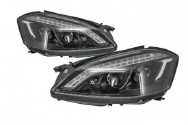 Faruri HID Xenon LED DRL compatibil cu Mercedes S-Class W221 (2005-2009) W222 Look Negre - Img 1