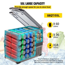 Frigider portabil 55L, frigider auto, 12V 24V 220 V, congelator, pentru camping, camion, barca - Img 4