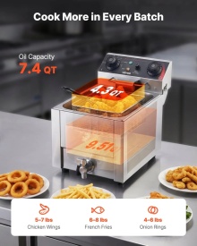 Friteuza electrica comerciala, capacitate ulei 6,8 L, friteuza de blat din otel inoxidabil de 2500 W cu cos si capac, control al temperaturii, supapa de scurgere a uleiului pentru restaurant si nu numai - Img 2