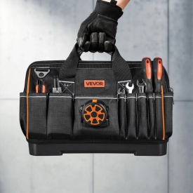 Geanta de scule, 410 mm, organizator de scule portabil cu 33 de buzunare, cu baza rezistentă la apa, fermoar mare, curea de umar reglabila - Img 9