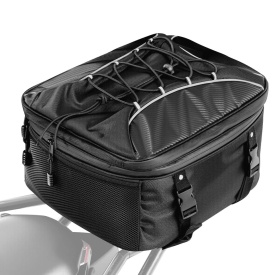 Geanta de spate pentru motocicleta, 22-34 L, geanta extensibila pentru bancheta spate a motocicletei cu husa de ploaie impermeabila, rucsac pentru depozitarea bagajelor, buzunar si snur elastic, culoare neagra