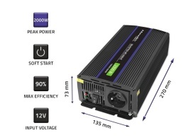 Invertor de tensiune Qoltec Monolith de la 12V la 230V 1000/2000w - Img 6