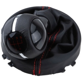 Nuca schimbator cu manson imitatie piele neagra compatibil Mini Cooper F54 F55 F56 F57 G60 2013->, 5 viteze, negru cusaturi rosii - Img 1