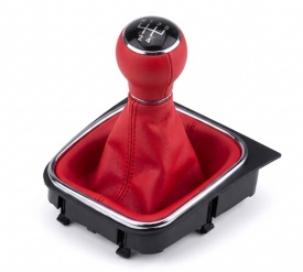 Nuca schimbator de viteze compatibil cu VW Golf 5 V 2003-2008, Golf 5 Plus 2005-2013, Golf 6 VI 2008-2012, Jetta 2005-2010, 5 trepte, culoare rosu cu negru si crom