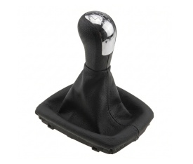 Nuca schimbator de viteze cu rama si manson piele ecologica compatibil Skoda Octavia II 2004-2013, 5 trepte, culoare negru cu crom