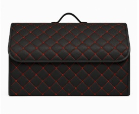 Organizator de portbagaj din piele ecologica, cutie de depositare pliabila cu cusatura rosie, dimensiuni 66x30x30 cm