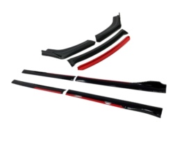 Pachet exterior aero universal, prelungire bara fata si praguri laterale negru cu buza rosie