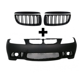 Pachet tuning Bara Fata compatibil cu BMW Seria 3 E90 E91 2004-2008 Non LCI M3 Design fara Proiectoare cu Grile Centrale Duble compatibil cu BMW Seria 3 E90 E91 Pre-LCI 2004-2008 M-Design Negru Lucios