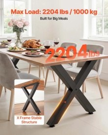 Picioare de masa, 750 mm inaltime x 760 mm latime, picioare de mobilier din otel, design modular, asamblare usoara, sarcina maxima 1000 kg, pentru birou, mese de bar, banc de lucru, 2 bucati, cadru în X, culoare negru - Img 2