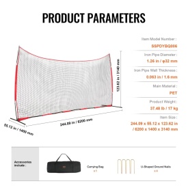 Plasa de protectie VEVOR Barricade Backstop, plasa de bariera pentru sporturi cu minge de 6 x 3 m, echipament portabil de antrenament cu geanta de transport, protectie pentru antrenament de baseball, softball, lacrosse, fotbal, hochei, pentru curte - Img 6