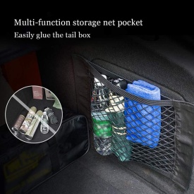 Plasa elastica, organizator portbagaj tip buzunar 38cm x 25cm cu 2 benzi autoadezive cu arici pentru auto si uz casnic - Img 3