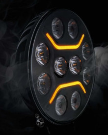 Proiector cu led camion faza lunga si pozitie, diametru 218 mm, 12V-24V, pozitie cu leduri alb - portocaliu - Img 1