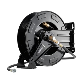 Rola pentru furtun de spalare cu presiune, 15,2 m x 9,5 mm, retractabila, din otel, pentru sarcini mari, 4000 PSI max, reincarcare automata, montare flexibila pe perete sau podea pentru spalare auto, gradina - Img 9