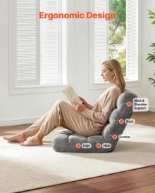 Scaun de podea, scaun de gaming pliabil cu 14 pozitii reglabile si spatar, cadru metalic robust cu spuma reciclata si suprafata din fleece coral, multifunctional pentru citit, relaxare, culoare gri - Img 5