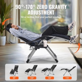 Scaun pliabil Zero Gravity 26 inch pentru camping, plaja, pescuit sau gradina, pentru interior sau exterior, culoare negru, sarcina 200 Kg - Img 3