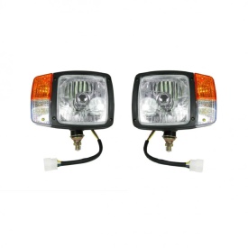 Set 2 faruri auto, universal cu faza lunga, faza scurta, semnalizare si pozitie, Cu Cablu, Utilaje Dezapezire Buldoexcavator Tractor H4, 12V, Stanga si Dreapta - Img 1