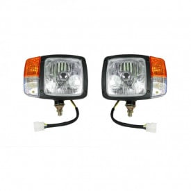 Set 2 faruri auto, universal cu faza lunga, faza scurta, semnalizare si pozitie, Cu Cablu, Utilaje Dezapezire Buldoexcavator Tractor H4, 24V, Stanga si Dreapta - Img 1