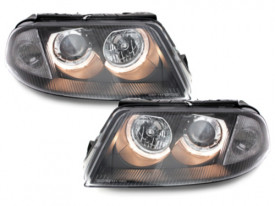 Set 2 faruri compatibil cu VW Passat 3BG B5 2000-2005 Angel Eyes, Fundal Negru - Img 1
