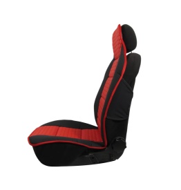 Set 2 Huse auto Scaune Fata 1+1 Universal Lux, Material textil negru cu imitatie de piele rosie - Img 3
