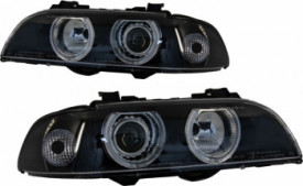 Set Faruri Angel Eyes compatibil cu BMW Seria 5 E39 Sedan Touring 1996-2003 Editie Negru Gri - Img 1