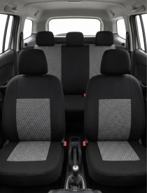Set huse auto pentru scaune compatibile Dacia Logan 2 MCV 2012-2020, 5 locuri, material textil, negru cu gri, Lichidare stoc!