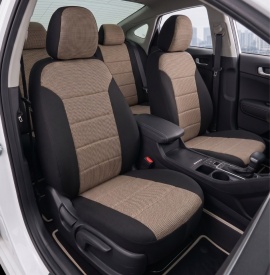 Set huse auto pentru scaune compatibile Dacia Logan II 2012-2020, negru cu gri, cu bancheta spate fractionata, material textil - Img 4