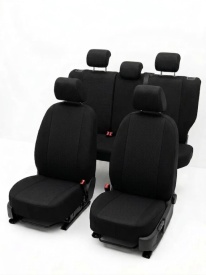 Set huse auto pentru scaune compatibile FORD FOCUS II 2004-2011 HTB sau COMBI, material textil negru, Lichidare stoc