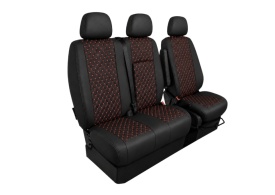 Set huse auto pentru scaune compatibile Mercedes Sprinter 2006-2017 2+1 locuri, material piele ecologica, culoare negru cu cusatura rosie 6 piese