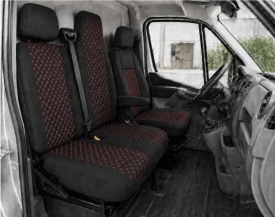 Set huse auto pentru scaune compatibile Renault Master 2010-2019 2+1 locuri, material textil, negru cu cusatura rosie 6 piese - Img 3