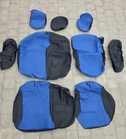 Set huse auto pentru scaune compatibile Skoda Octavia II 2004-2012, material textil, negru cu albastru, Lichidare de stoc! - Img 3