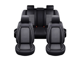 Set huse auto scaune universale de lux din piele cu textil, neagra cu gri pentru scaunele fata si spate - Img 2