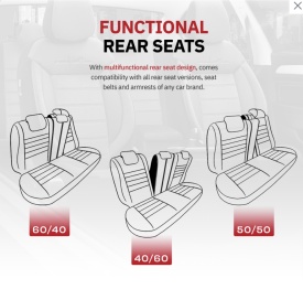 Set huse auto scaune universale Otom Luxury, Comfort Line material textil cu piele ecologica, culoare negru cu cusaturi rosii - Img 12