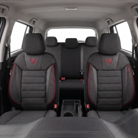 Set huse auto scaune universale Otom Luxury, Toro Sport Design, material textil cu piele ecologica, culoare negru cu cusaturi rosii - Img 11