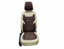 Set huse piele ecologica pentru scaune, crem cu maro, universale, fata-spate, Milano Design - Img 1