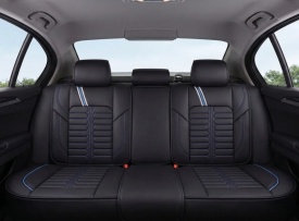Set huse piele ecologica pentru scaune, negru cu cusatura albastra, compatibil cu Seat Leon I 1999-2005, fata-spate, Milano Design - Img 3
