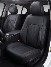 Set huse scaune auto compatibil BMW seria 1 F20 2011-2019, scaune standard, fata-spate, piele ecologica negru cu cusatura rosie - Img 2