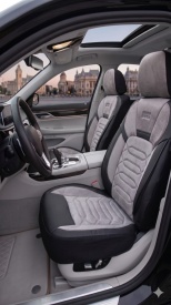 Set huse scaune auto compatibil Dacia Duster 2010-2017, fata-spate, imitatie alcantara, negru si gri - Img 2