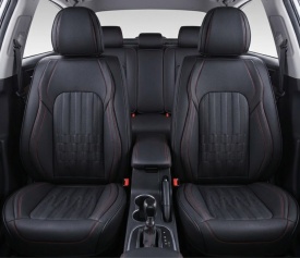 Set huse scaune auto compatibil Dacia Duster II 2018-2023, fata-spate, piele ecologica negru cu cusatura rosie