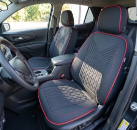 Set huse scaune auto compatibil Hyundai i20 2020->, fata-spate, material textil negru cu cusatura rosie - Img 5