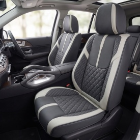 Set huse scaune auto compatibil Renault Fluence 2009-2016, fata-spate, Piele ecologica Negru cu gri deschis - Img 2