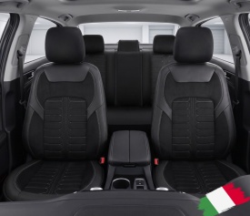 Set huse scaune auto compatibil Renault Fluence 2009-2016, fata-spate, piele ecologica cu imitatie de alcantara, negru - Img 3