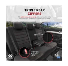 Set huse scaune auto compatibil Suzuki SX4 2021->, fata-spate,Otom Luxury, Comfort Line material textil cu piele ecologica, culoare negru cu cusaturi rosii - Img 2